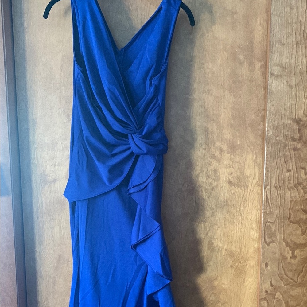Blue Asymmetrical Ruched Cocktail Dress